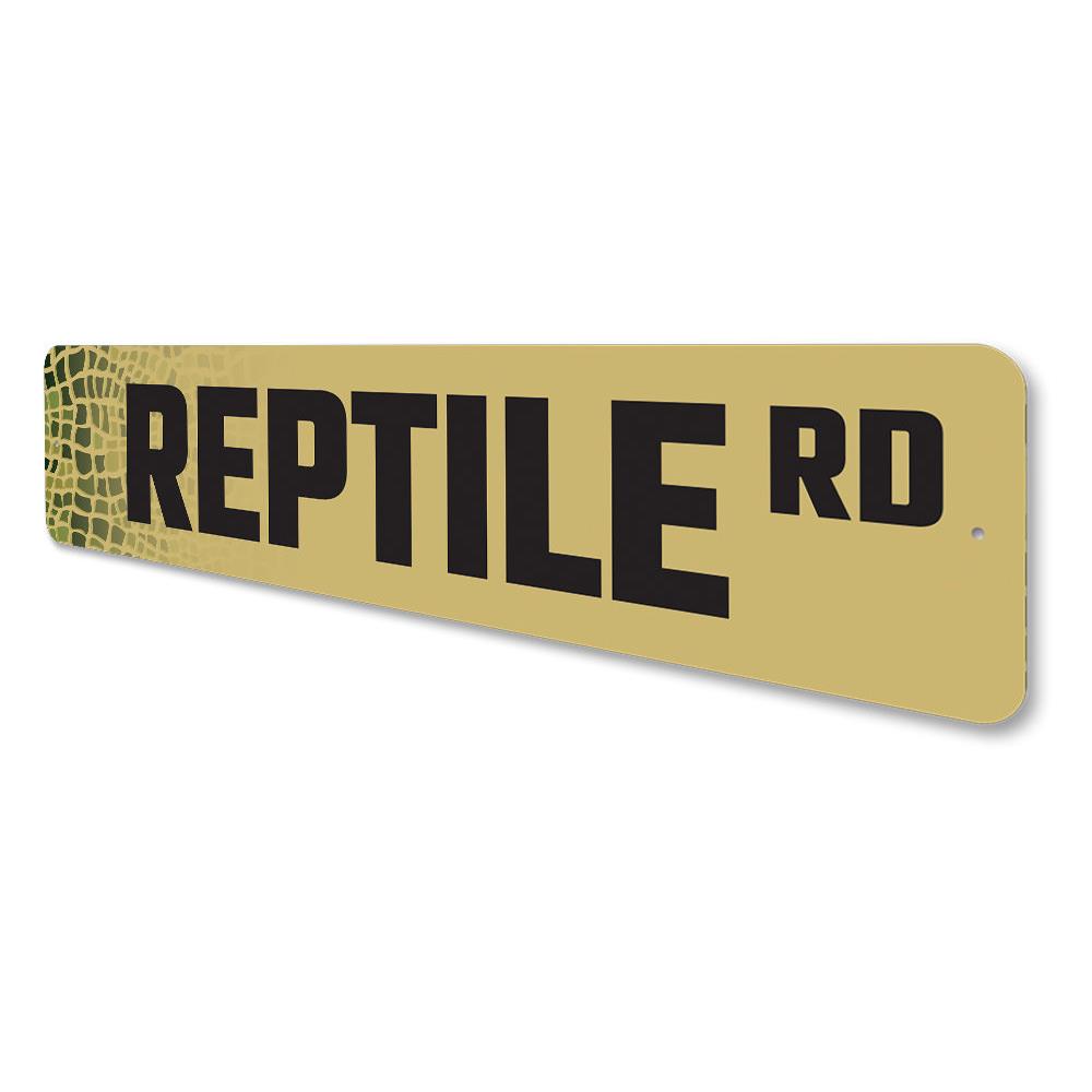 Custom Reptile Street Sign made from high-quality aluminum, featuring vibrant colors and a unique design, perfect for home decor.