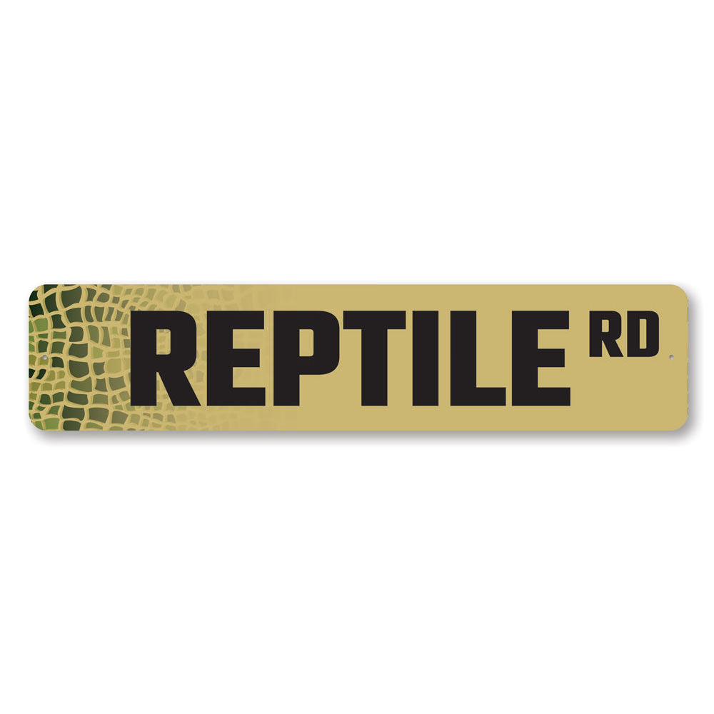 Custom Reptile Street Sign made from high-quality aluminum, featuring vibrant colors and a unique design, perfect for home decor.