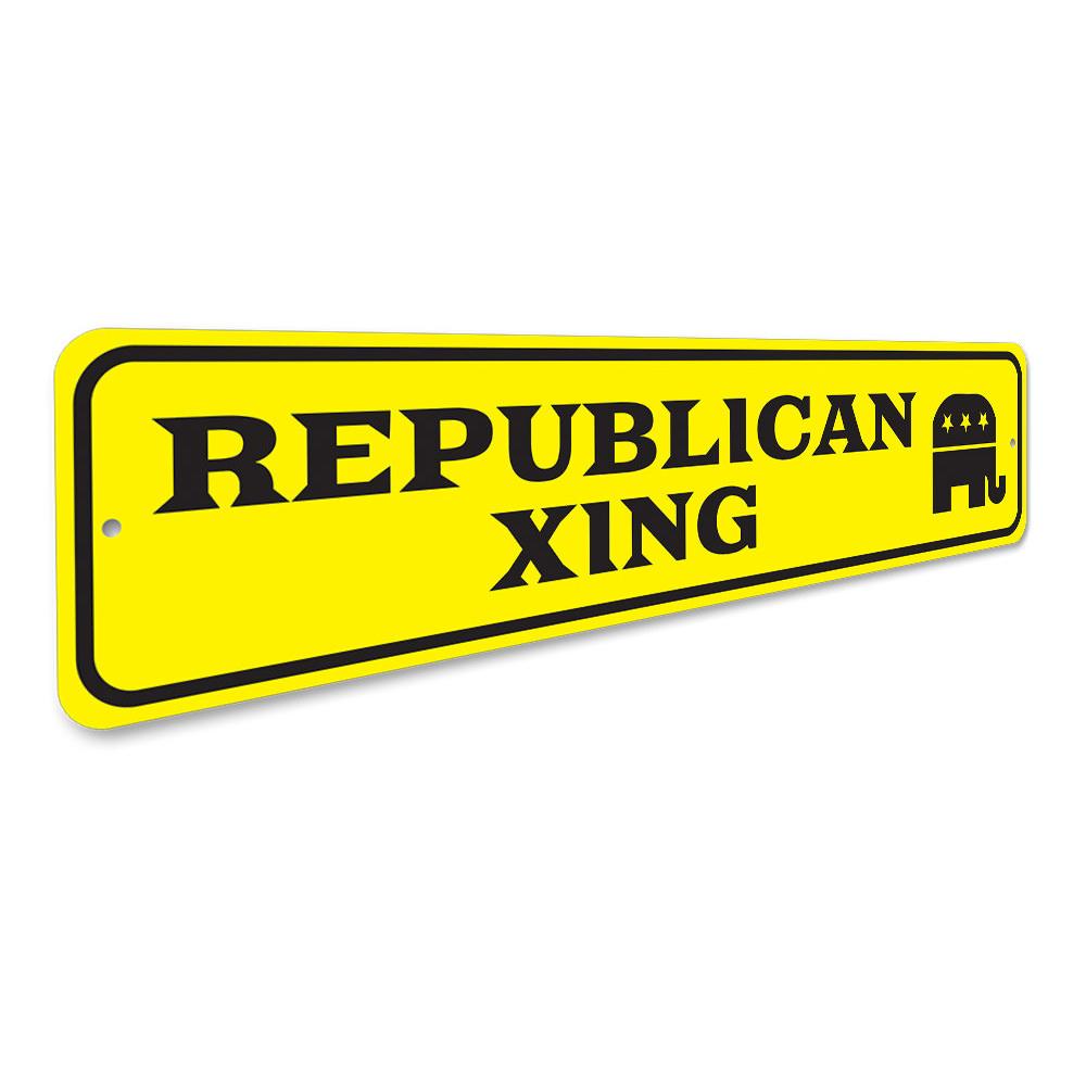 A decorative Republican Crossing Sign made of high-quality aluminum, featuring customizable text options, ideal for indoor and outdoor display.