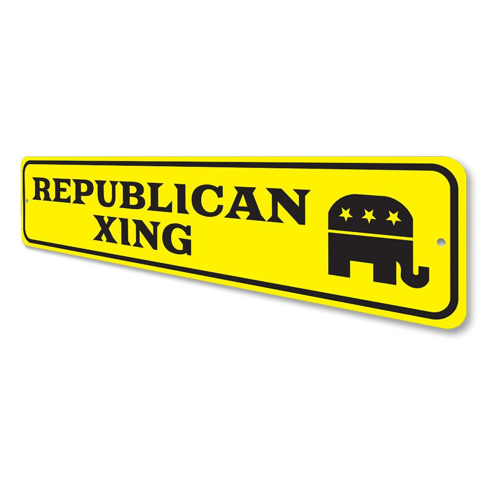 A decorative Republican Crossing Sign made of high-quality aluminum, featuring customizable text options, ideal for indoor and outdoor display.