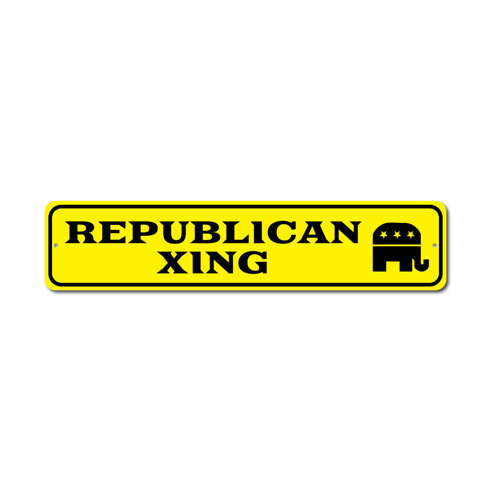 A decorative Republican Crossing Sign made of high-quality aluminum, featuring customizable text options, ideal for indoor and outdoor display.