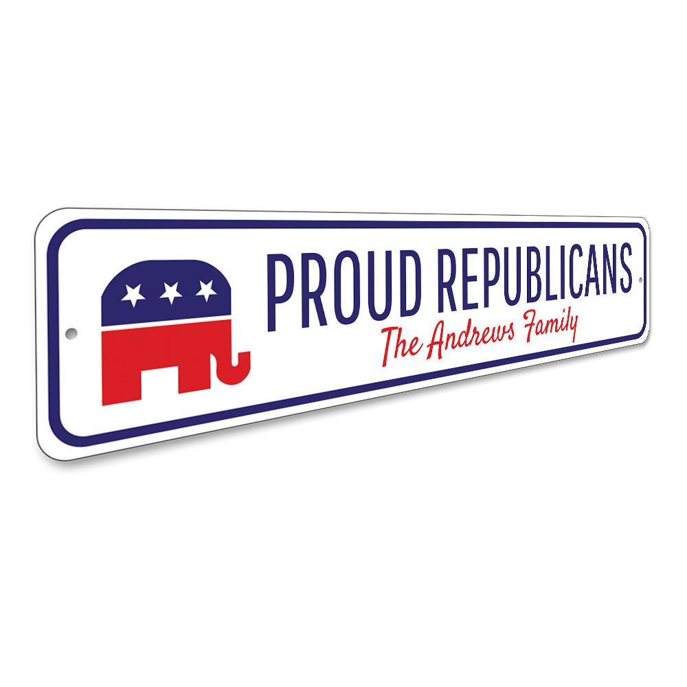 A decorative Republican Family Sign made of high-quality aluminum, featuring customizable text and pre-drilled holes for easy mounting.