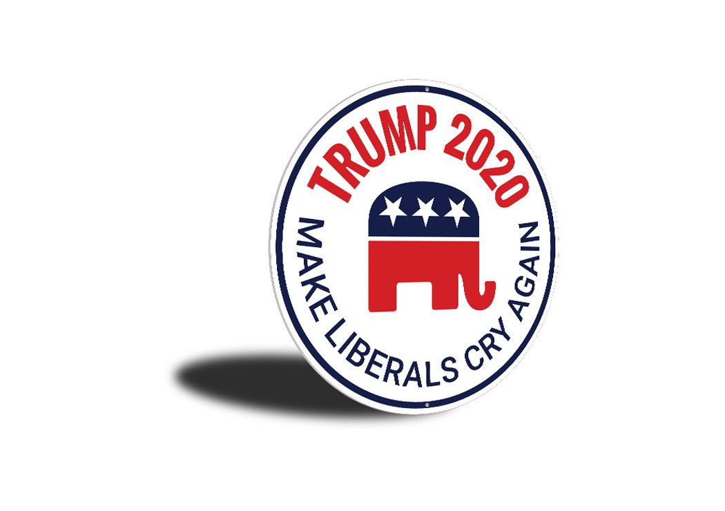 A decorative Republican Trump Sign made of high-quality aluminum, featuring bold colors and customizable text, perfect for showcasing political support.