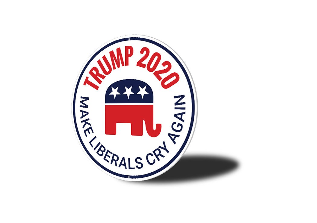 A decorative Republican Trump Sign made of high-quality aluminum, featuring bold colors and customizable text, perfect for showcasing political support.