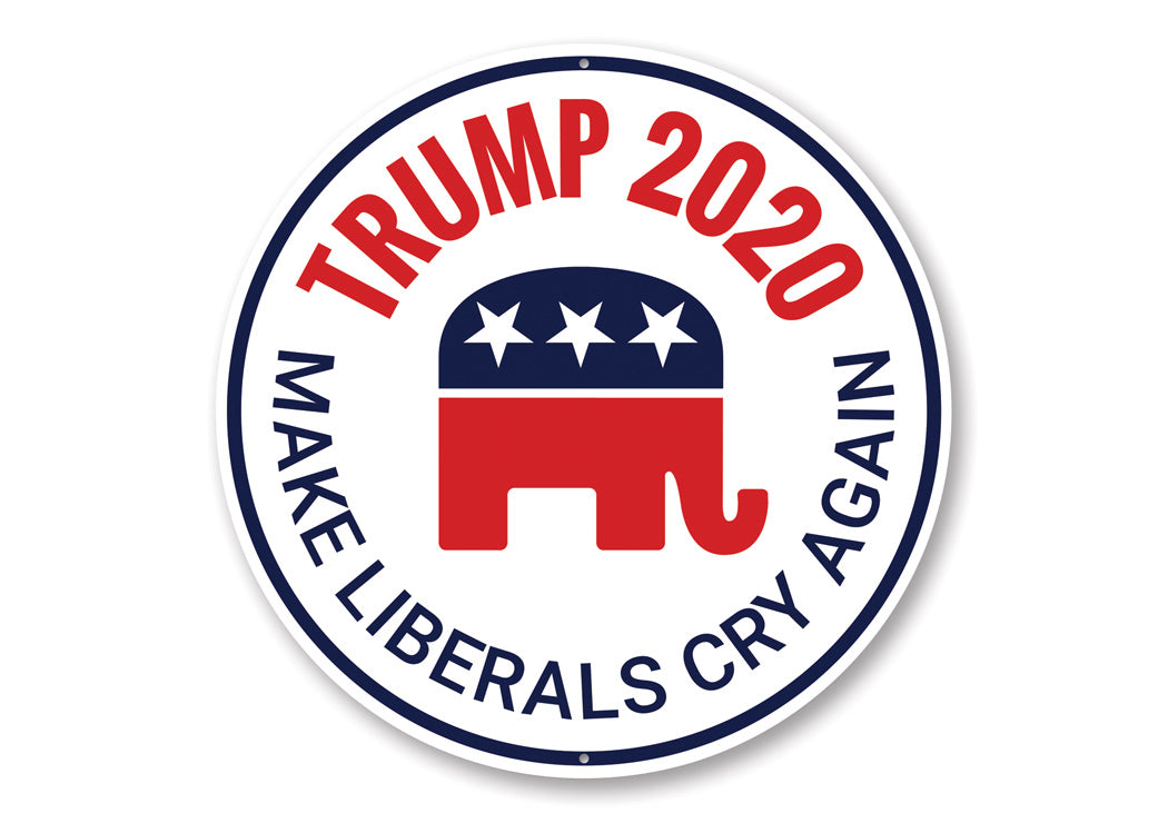 A decorative Republican Trump Sign made of high-quality aluminum, featuring bold colors and customizable text, perfect for showcasing political support.