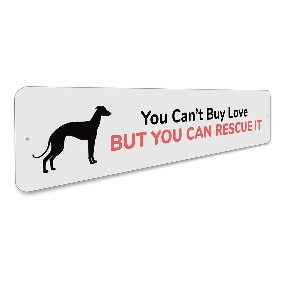 A decorative Rescue Dog Sign made of high-quality aluminum, featuring customizable text and pre-drilled holes for easy mounting.