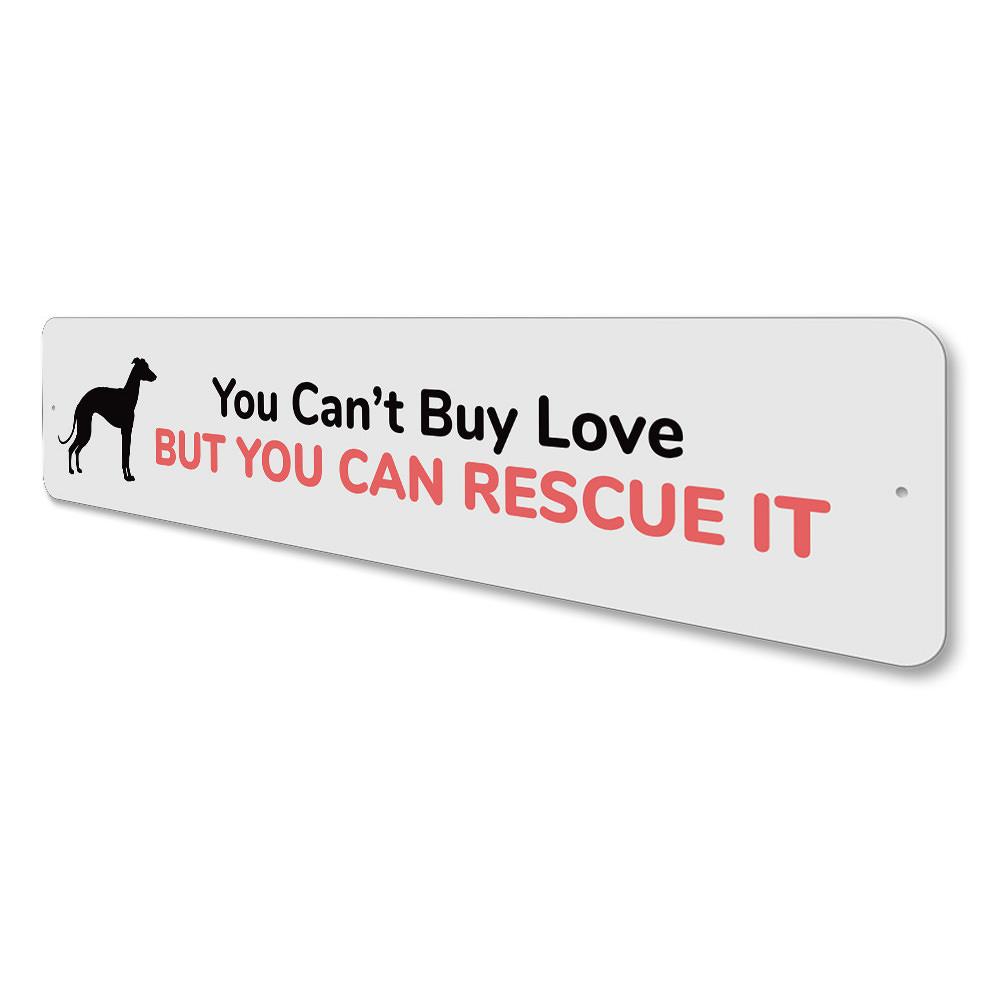 A decorative Rescue Dog Sign made of high-quality aluminum, featuring customizable text and pre-drilled holes for easy mounting.