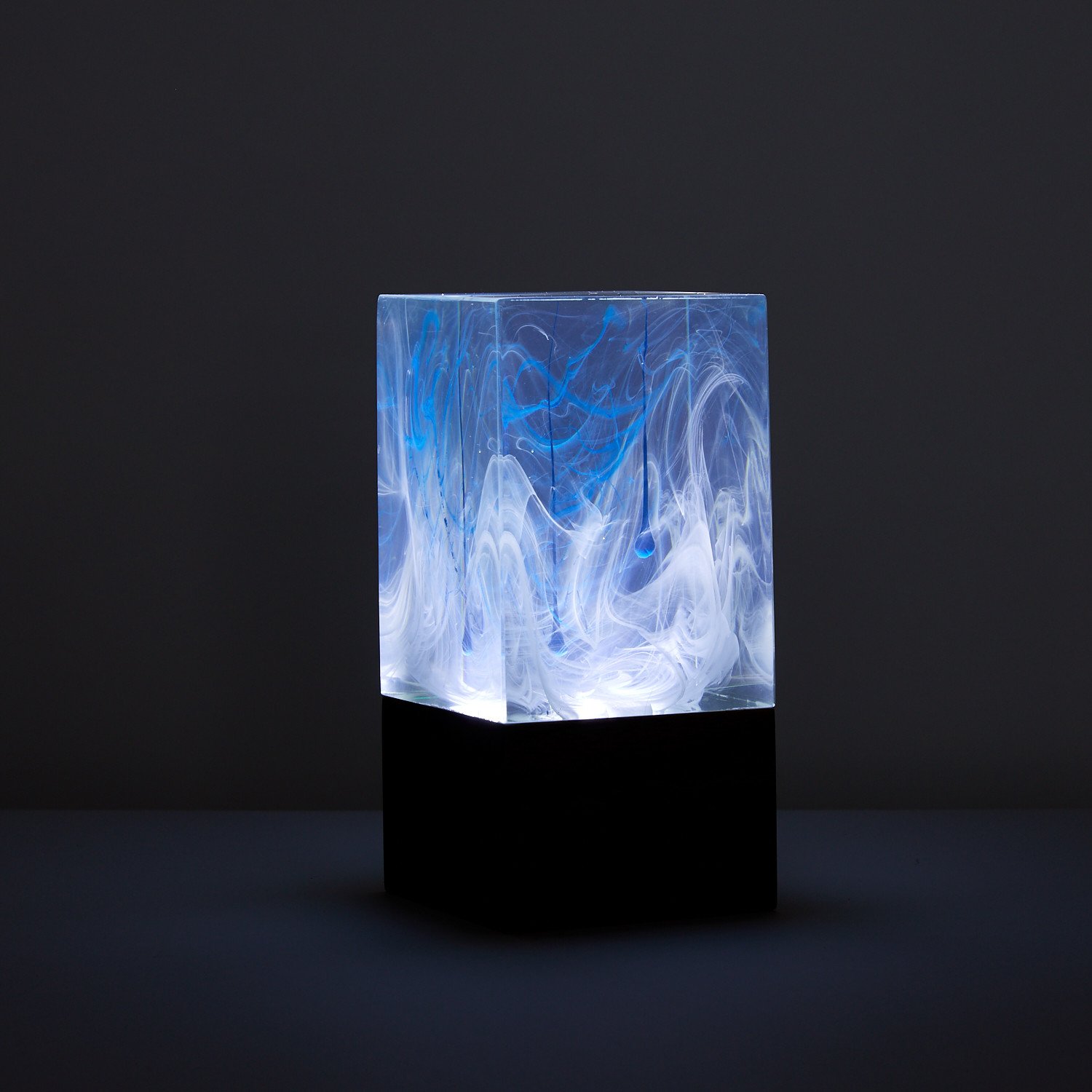 Handcrafted Ocean Resin Table Decor with warm white LED light, showcasing unique ocean-inspired design and vibrant colors.