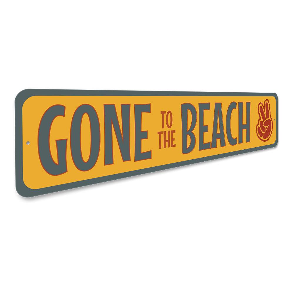 A vibrant Retro Beach Sign made of quality aluminum, featuring a nostalgic beach design perfect for home decor.