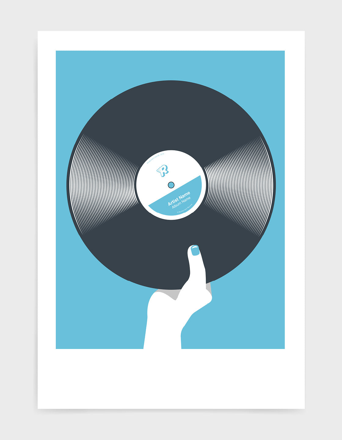 A stylish Retro black vinyl record poster featuring customizable text for artist and album names, perfect for music lovers.