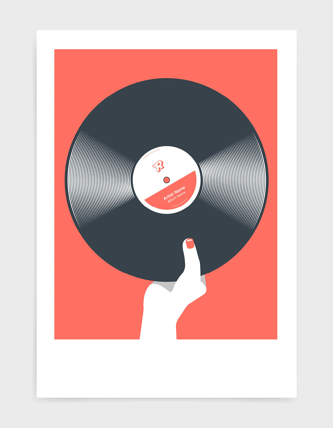 A stylish Retro black vinyl record poster featuring customizable text for artist and album names, perfect for music lovers.