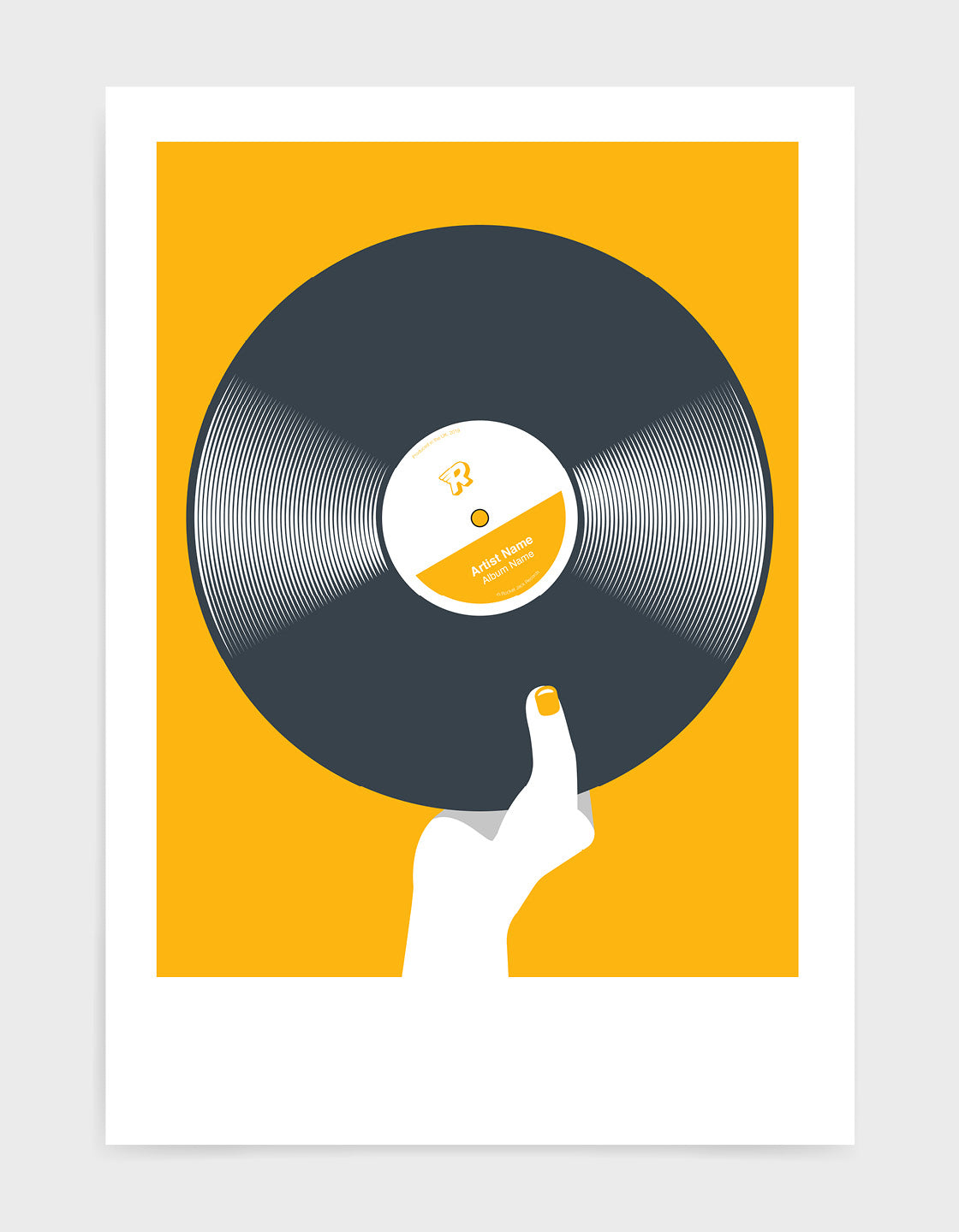 A stylish Retro black vinyl record poster featuring customizable text for artist and album names, perfect for music lovers.