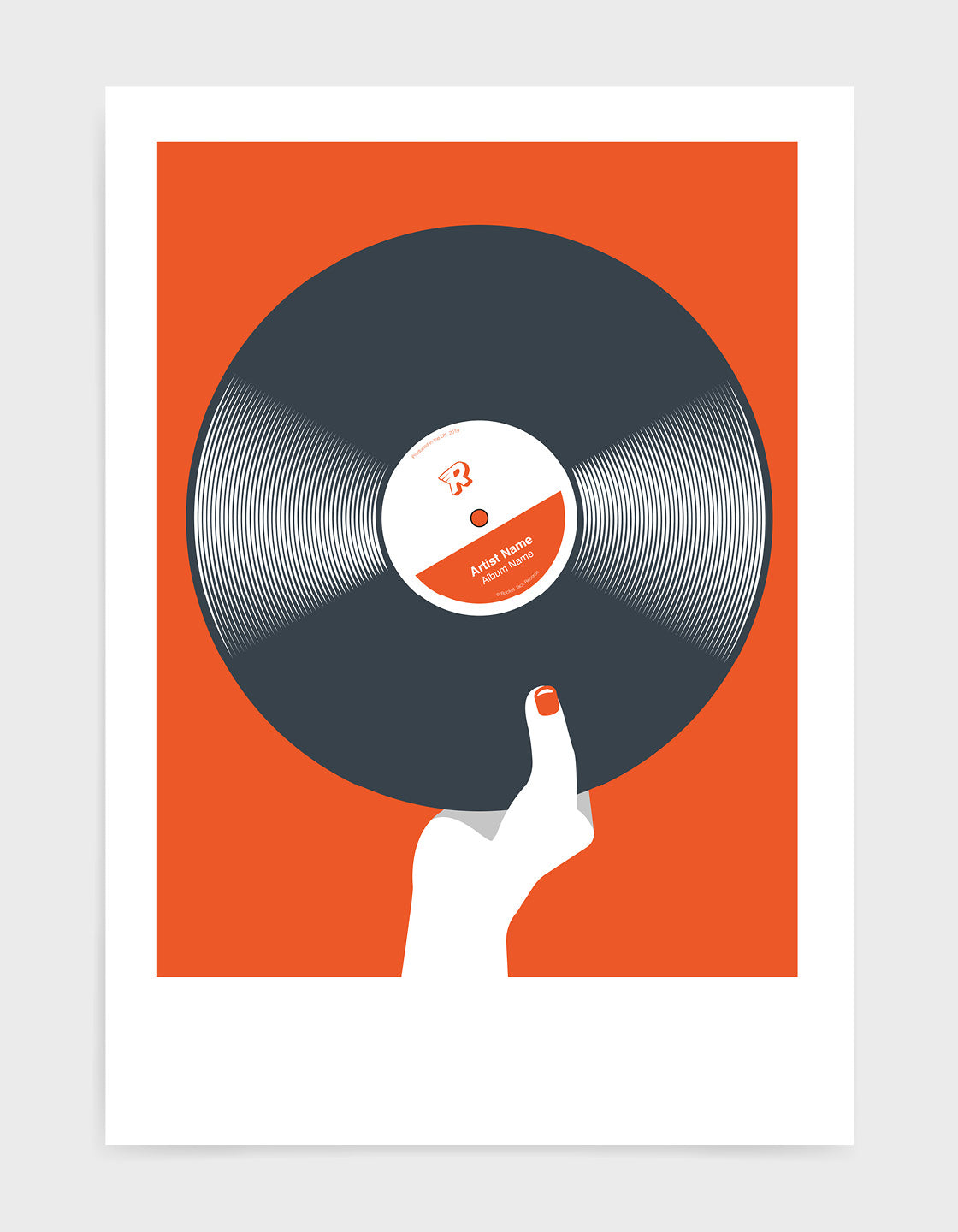 A stylish Retro black vinyl record poster featuring customizable text for artist and album names, perfect for music lovers.