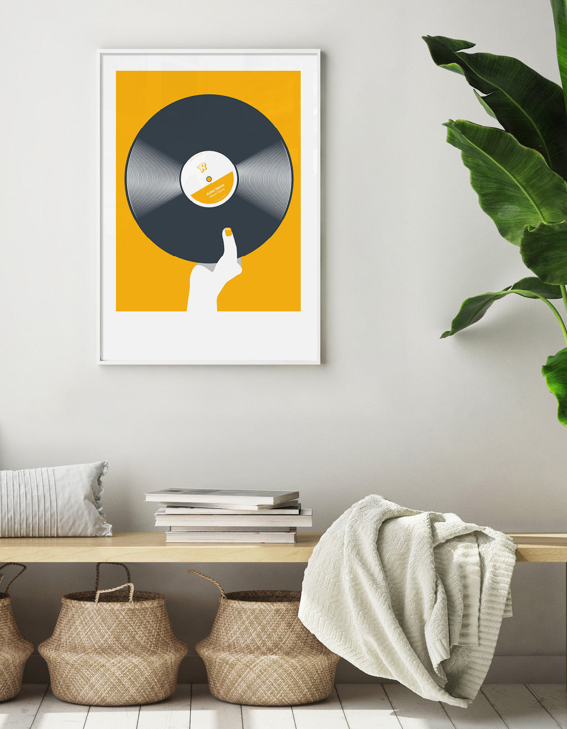 A stylish Retro black vinyl record poster featuring customizable text for artist and album names, perfect for music lovers.