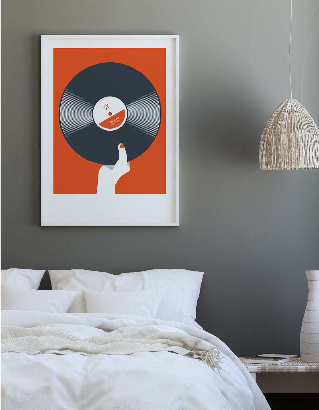 A stylish Retro black vinyl record poster featuring customizable text for artist and album names, perfect for music lovers.