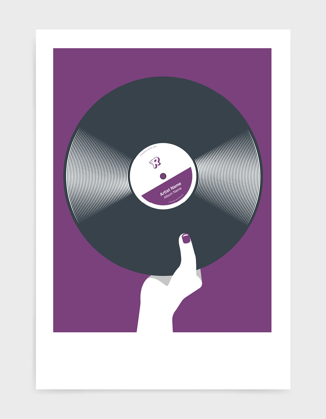 A stylish Retro black vinyl record poster featuring customizable text for artist and album names, perfect for music lovers.