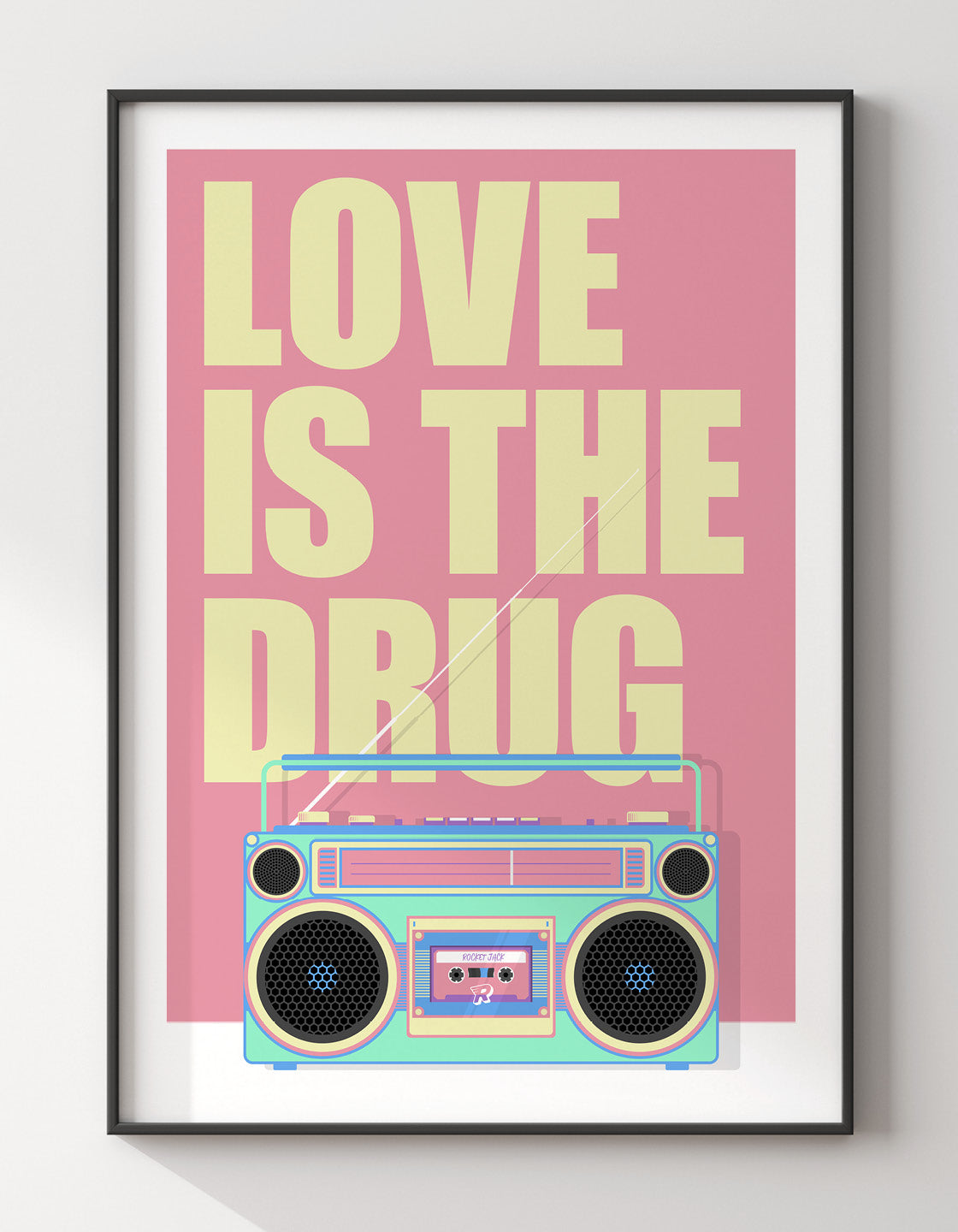 A colorful Retro Boombox showcasing 80s and 90s design, featuring a customizable title display for favorite songs.