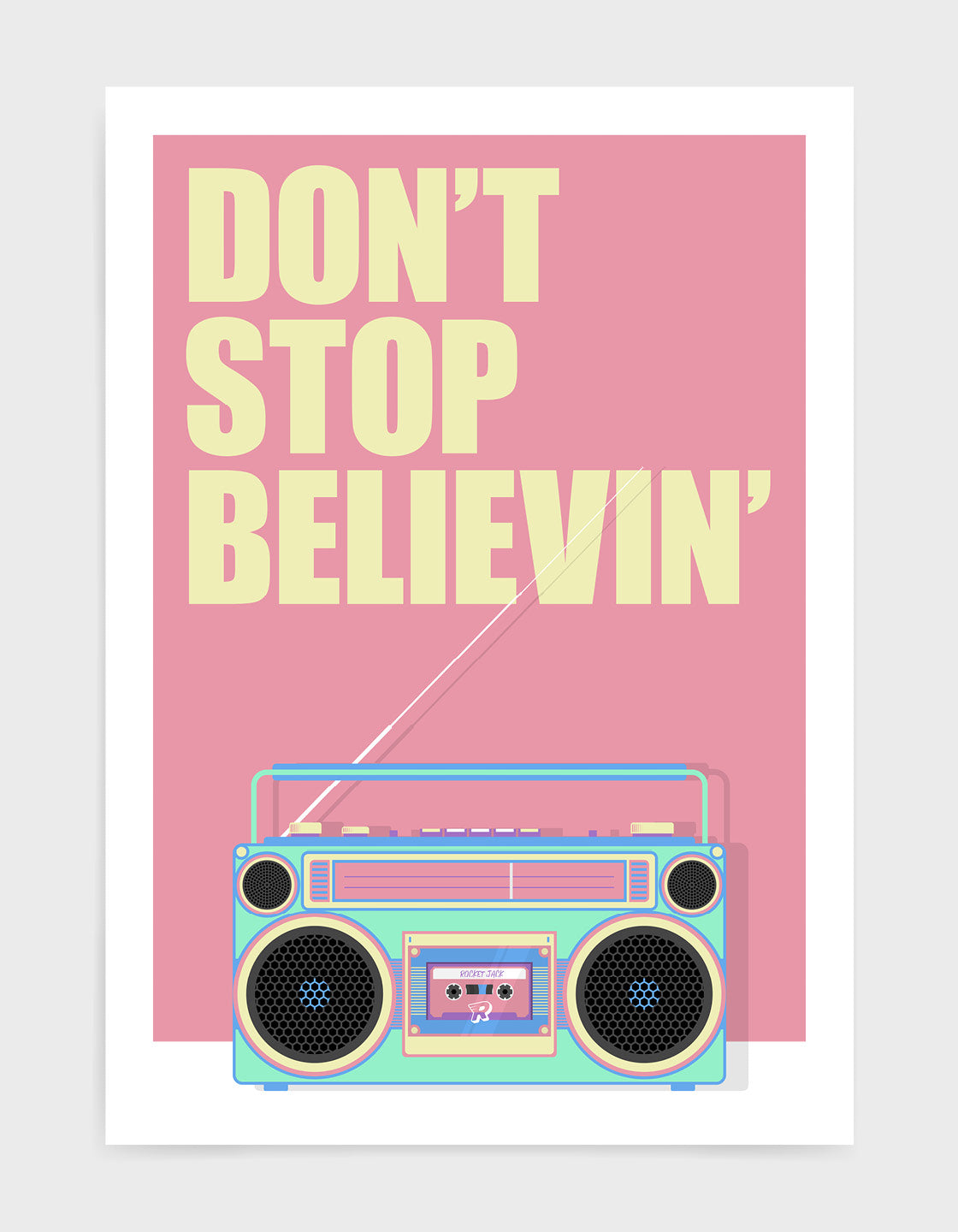 A colorful Retro Boombox showcasing 80s and 90s design, featuring a customizable title display for favorite songs.