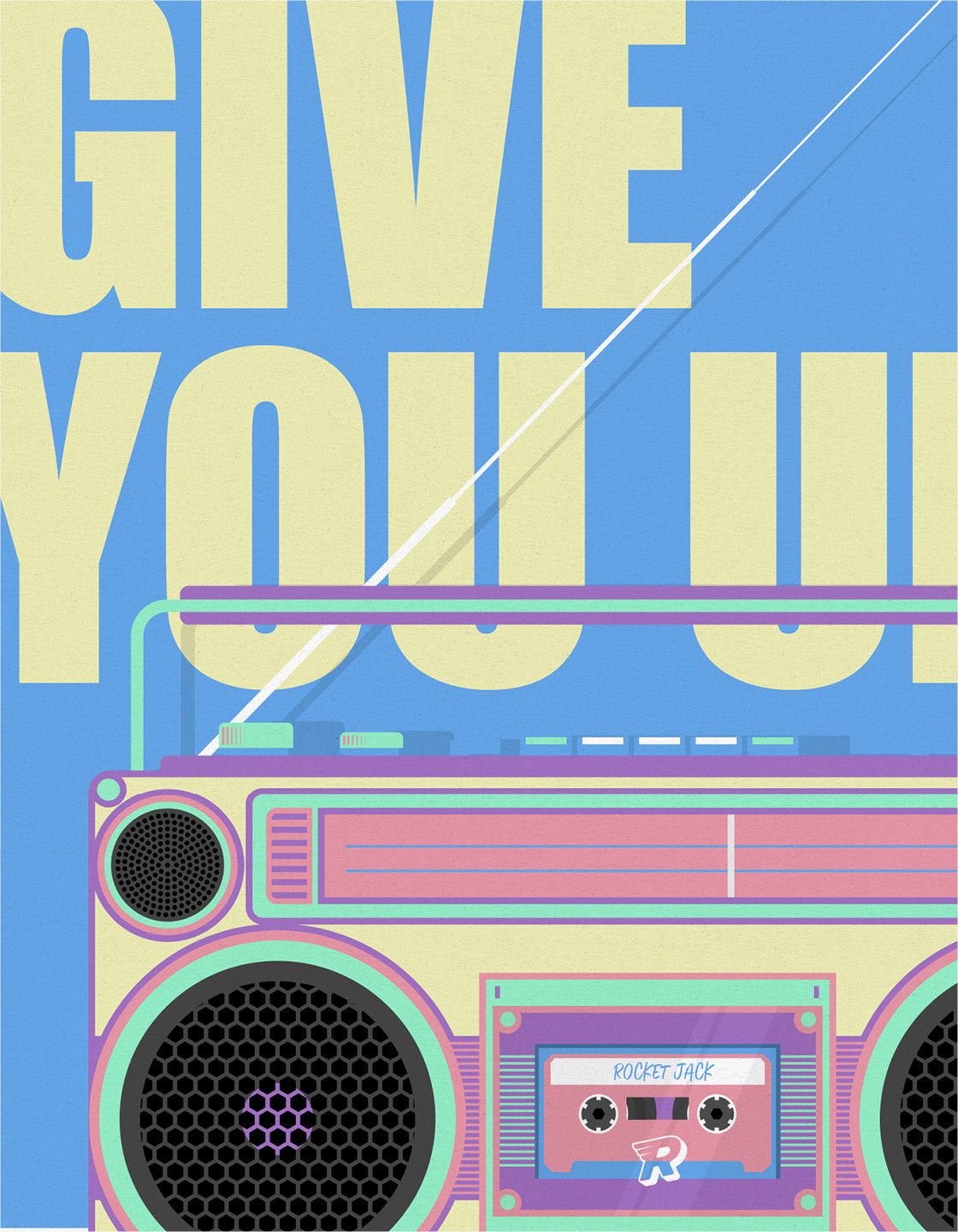 A colorful Retro Boombox showcasing 80s and 90s design, featuring a customizable title display for favorite songs.