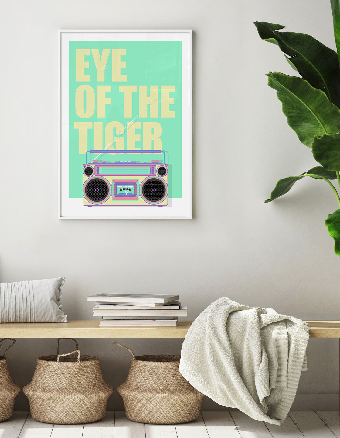 A colorful Retro Boombox showcasing 80s and 90s design, featuring a customizable title display for favorite songs.