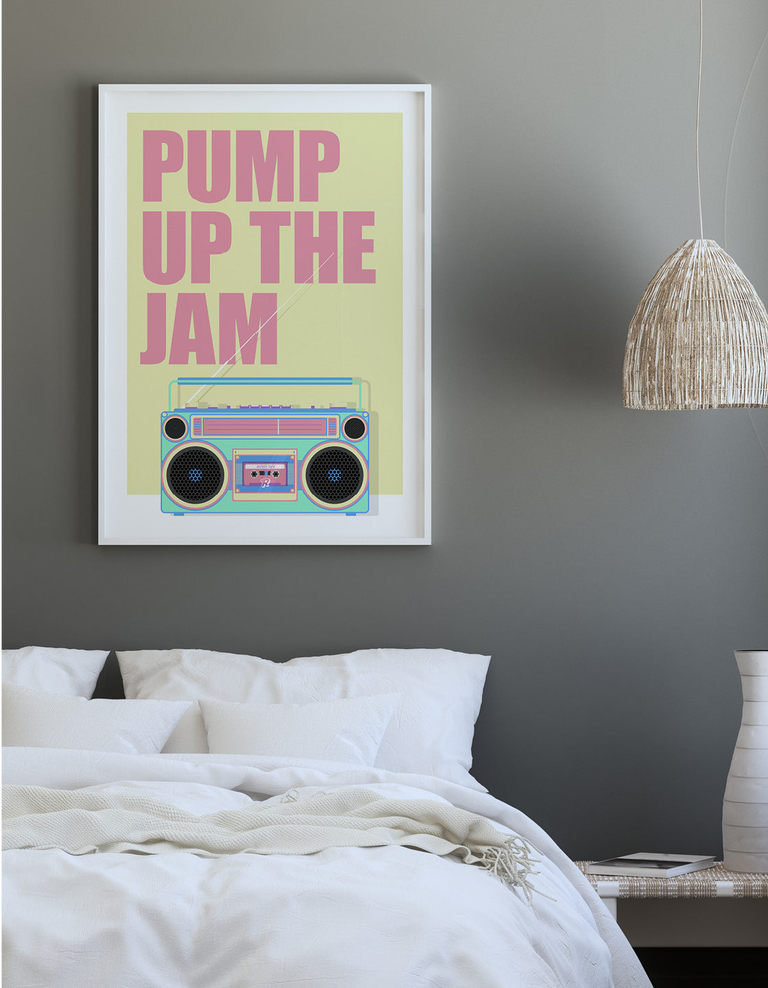 A colorful Retro Boombox showcasing 80s and 90s design, featuring a customizable title display for favorite songs.