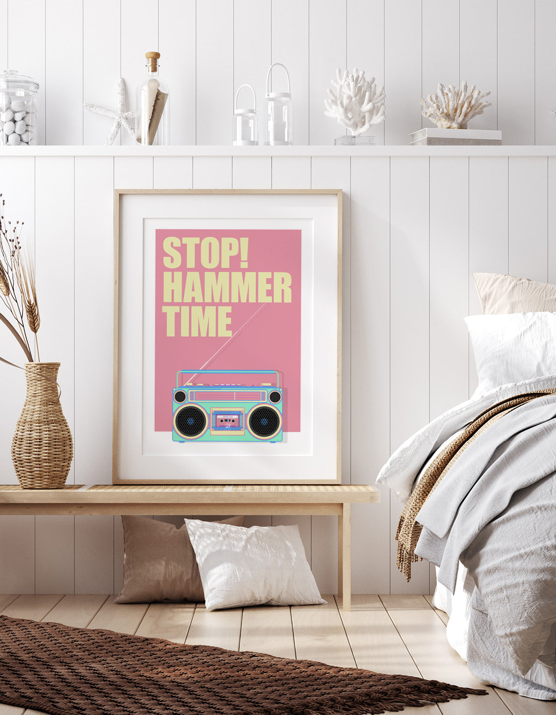 A colorful Retro Boombox showcasing 80s and 90s design, featuring a customizable title display for favorite songs.