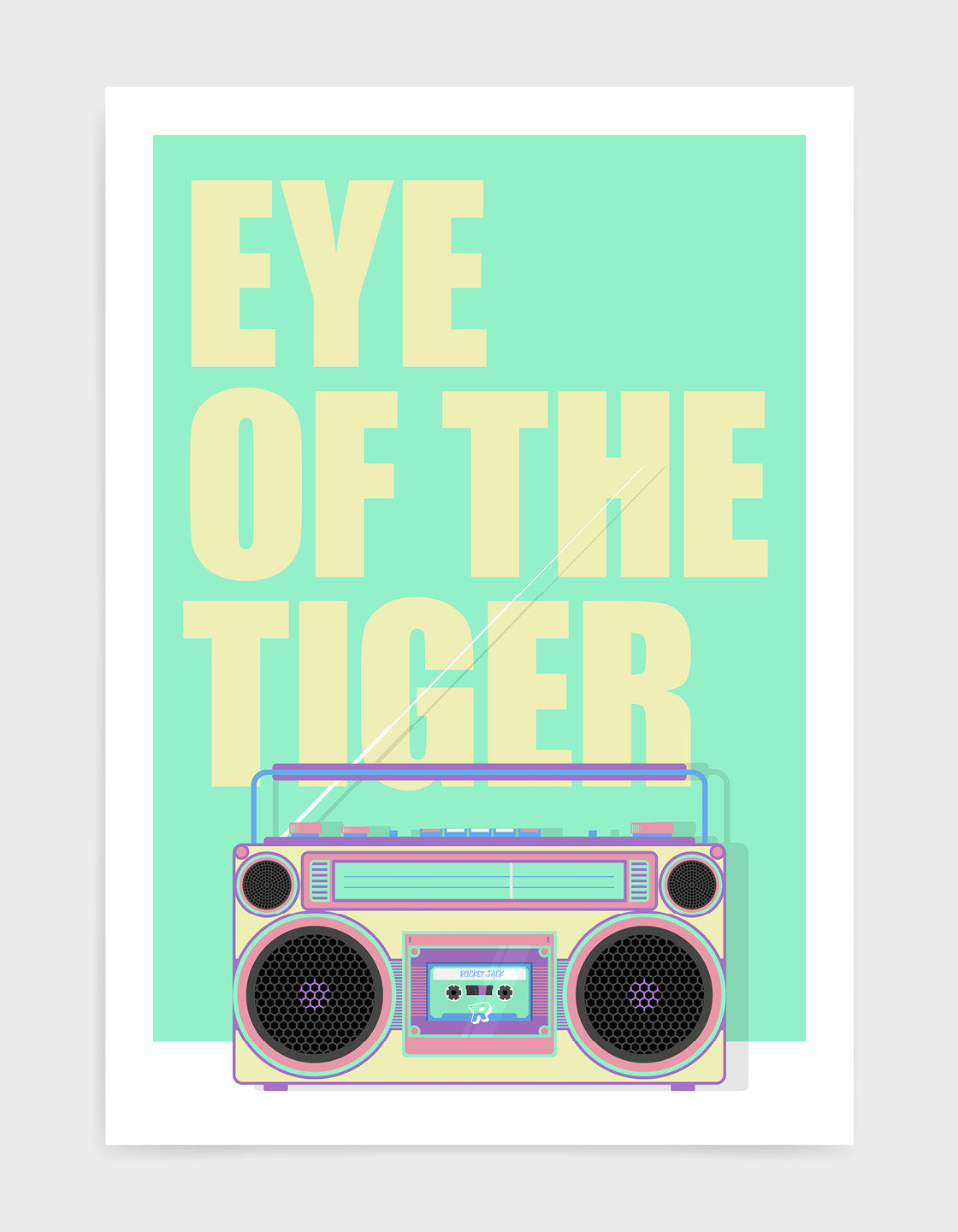 A colorful Retro Boombox showcasing 80s and 90s design, featuring a customizable title display for favorite songs.