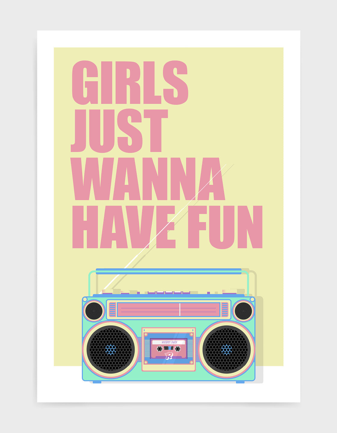 A colorful Retro Boombox showcasing 80s and 90s design, featuring a customizable title display for favorite songs.