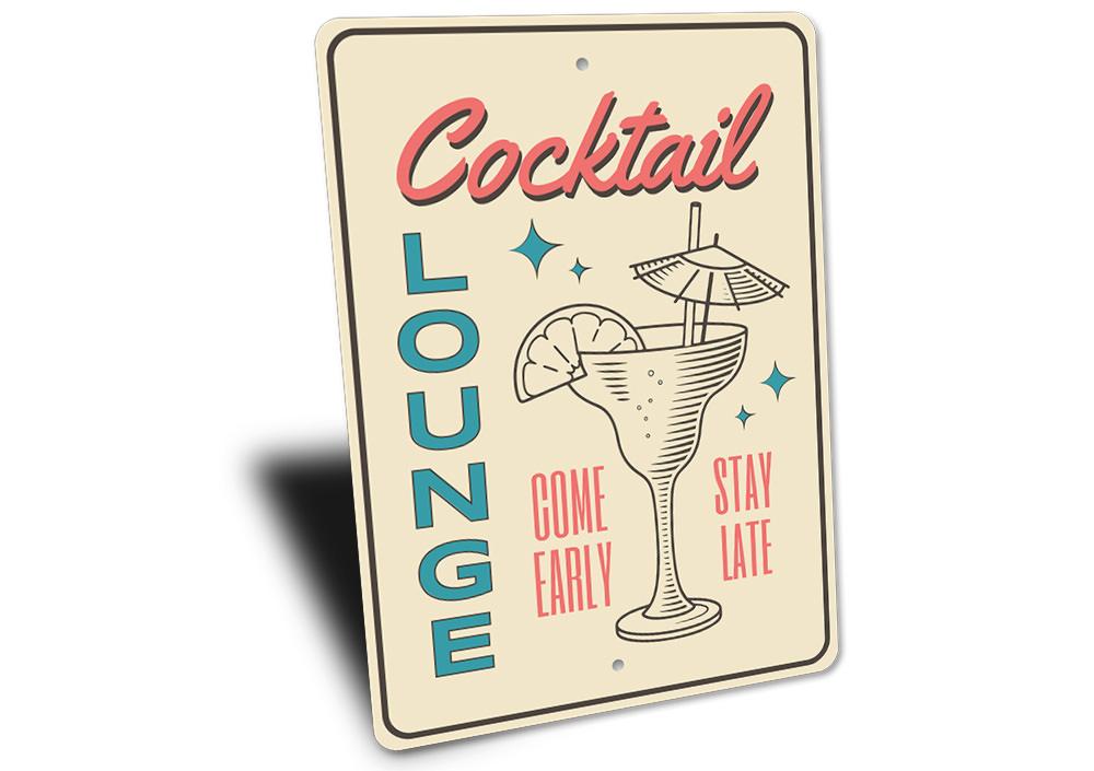 A stylish Retro Cocktail Bar Sign made of high-quality aluminum, featuring vibrant colors and customizable text, perfect for home decor.