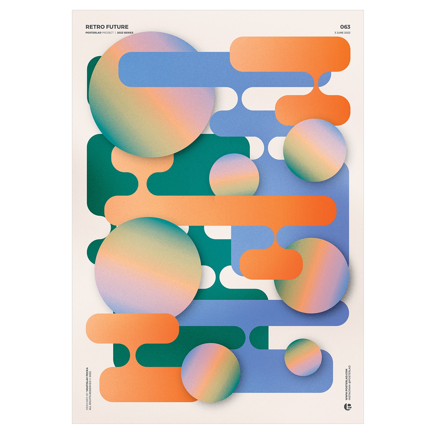 A vibrant Retro Future colorful print poster showcasing retro designs and bright colors, perfect for home or office decor.