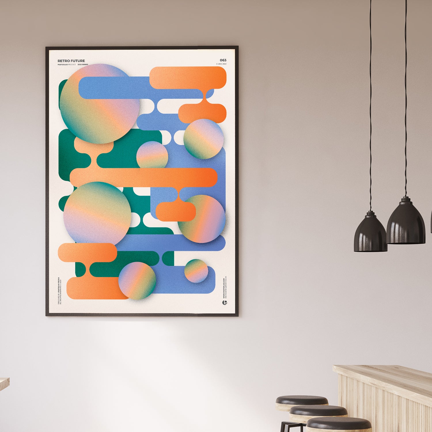 A vibrant Retro Future colorful print poster showcasing retro designs and bright colors, perfect for home or office decor.