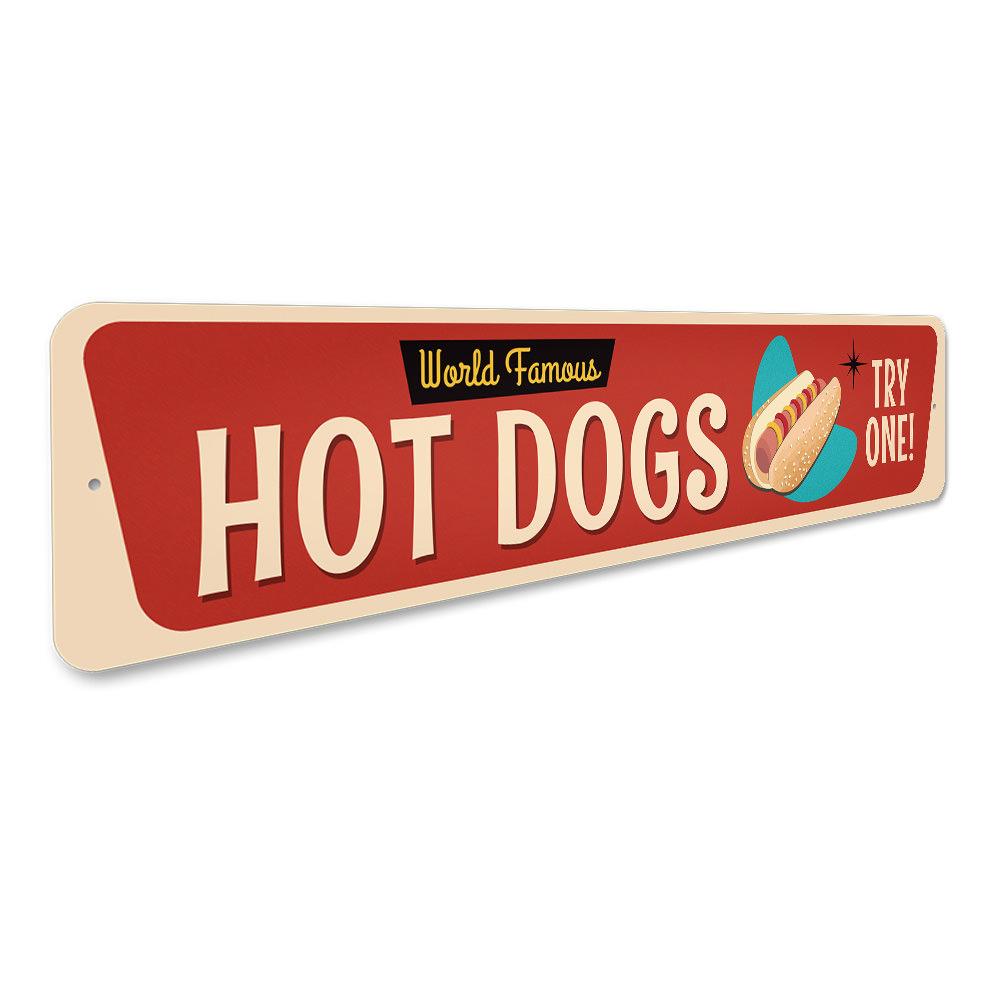 A vibrant Retro Hot Dog Sign featuring a classic design, perfect for kitchen or game room decor.