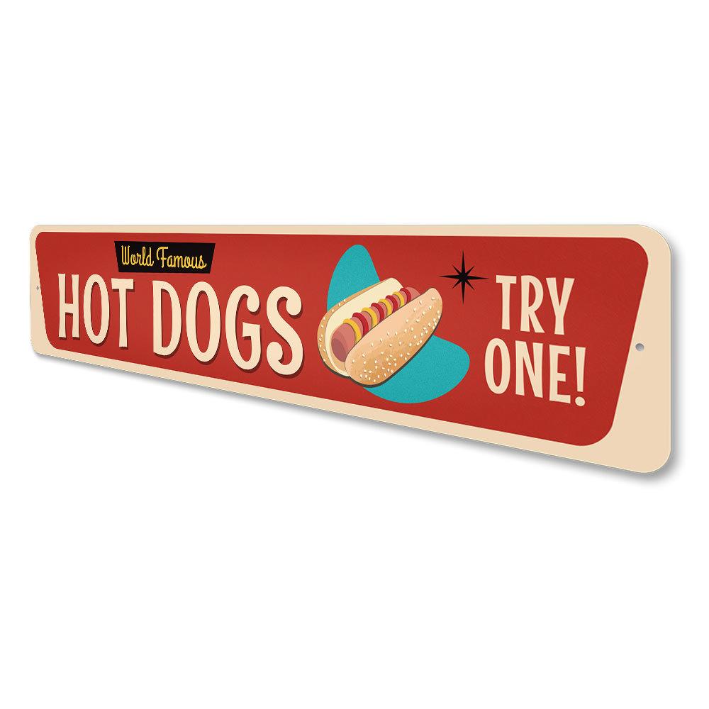 A vibrant Retro Hot Dog Sign featuring a classic design, perfect for kitchen or game room decor.