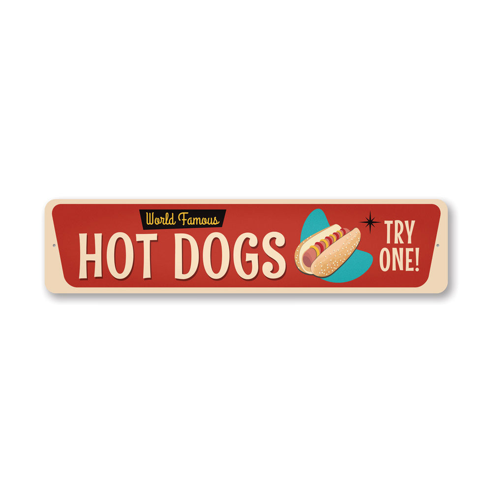 A vibrant Retro Hot Dog Sign featuring a classic design, perfect for kitchen or game room decor.