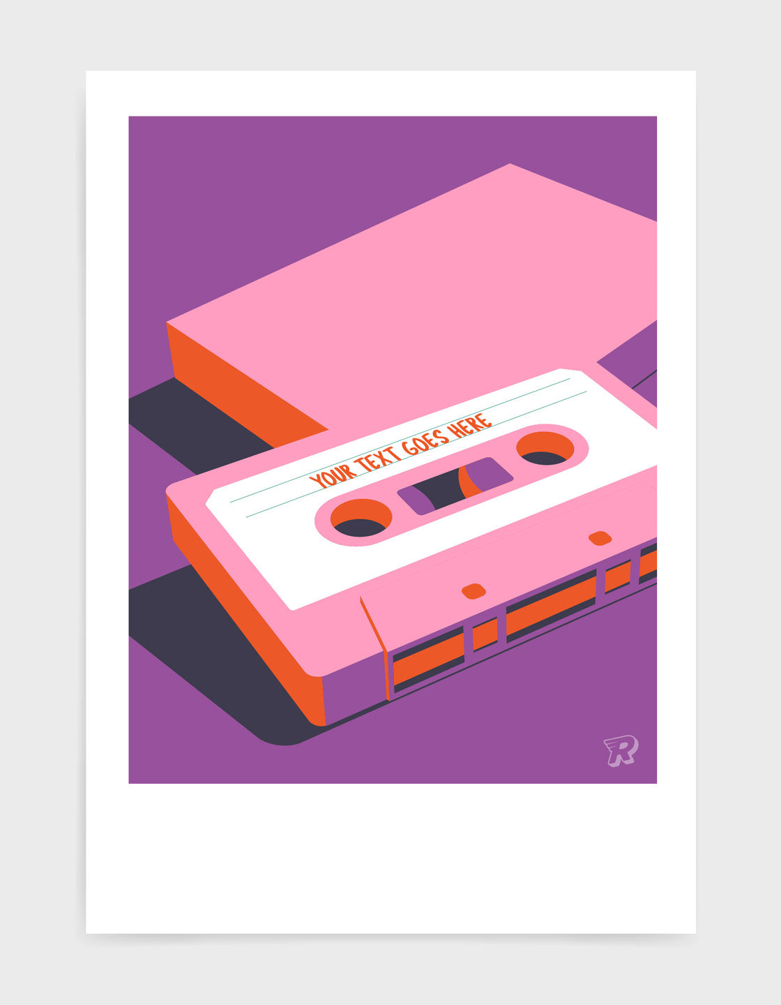 A colorful retro mixtape with a customizable label, perfect for music lovers.