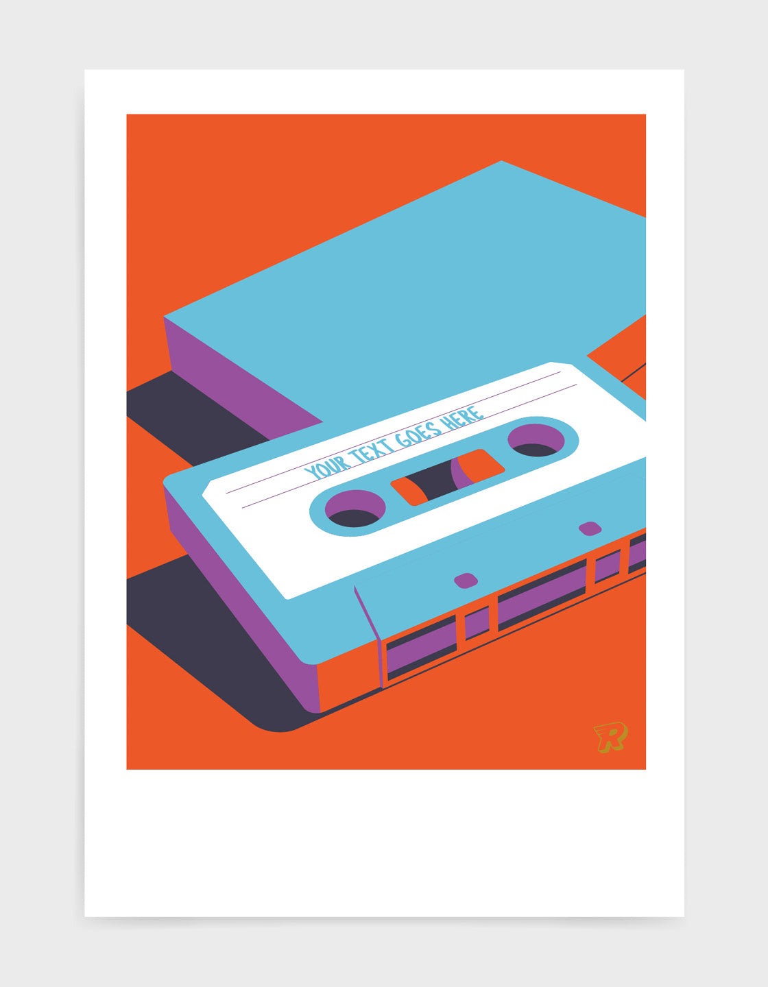 A colorful retro mixtape with a customizable label, perfect for music lovers.