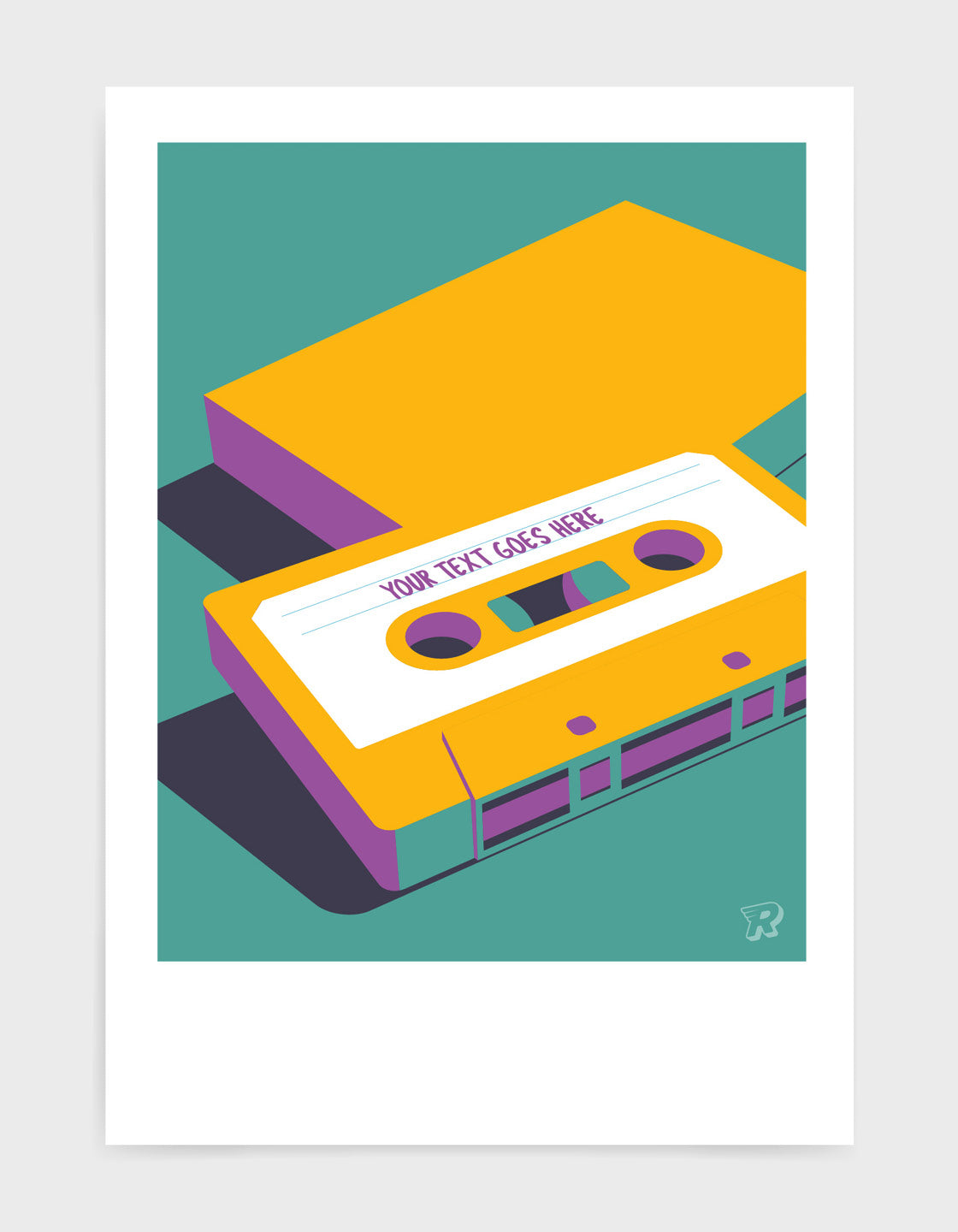 A colorful retro mixtape with a customizable label, perfect for music lovers.