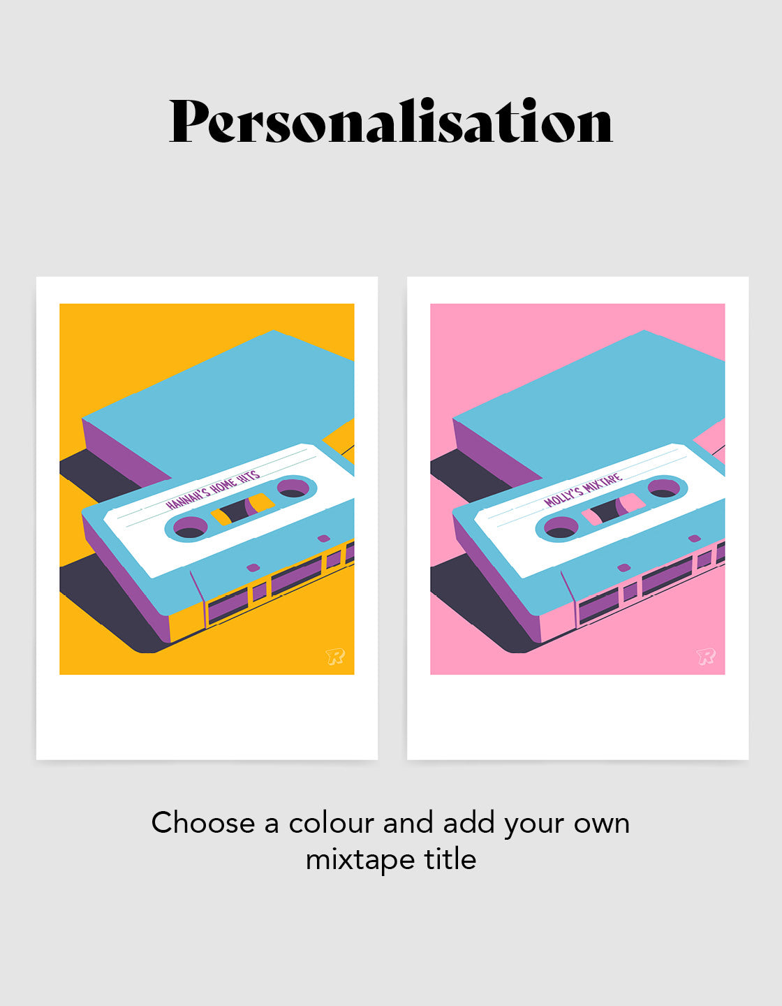 A colorful retro mixtape with a customizable label, perfect for music lovers.