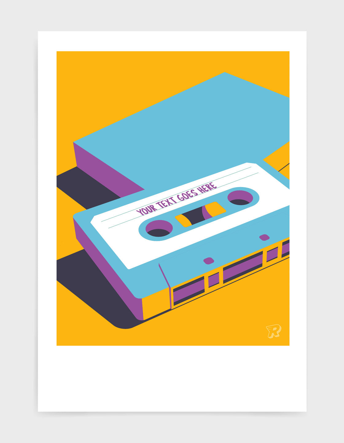 A colorful retro mixtape with a customizable label, perfect for music lovers.