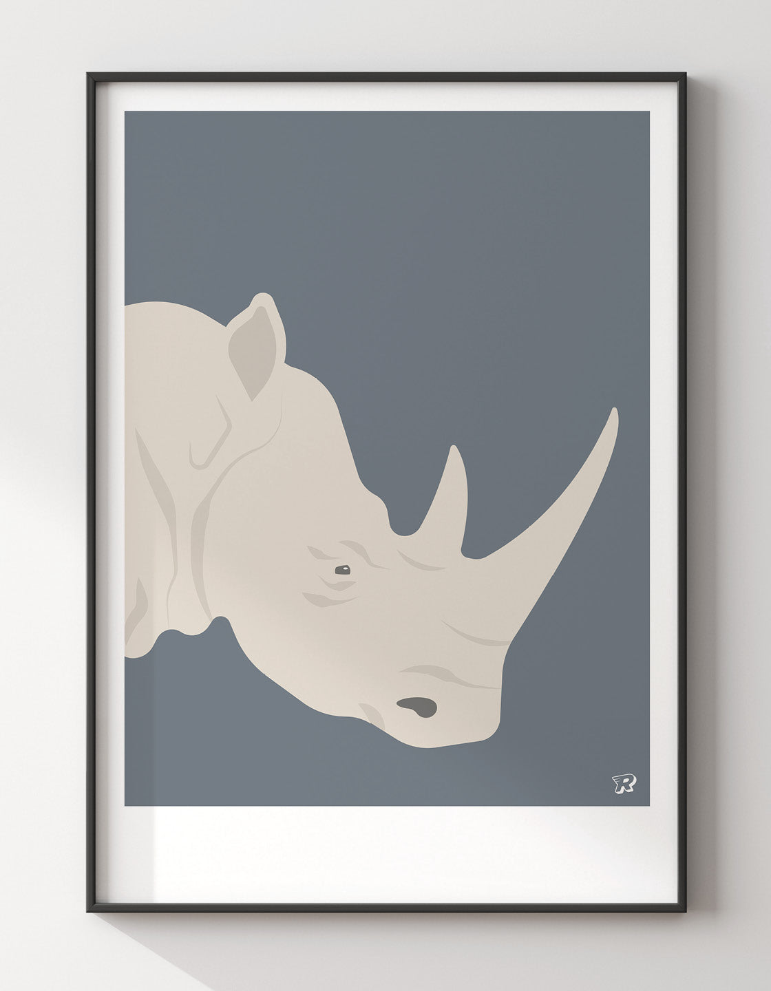 A vibrant and detailed print of a majestic rhino, showcasing its powerful features and unique artistic style.