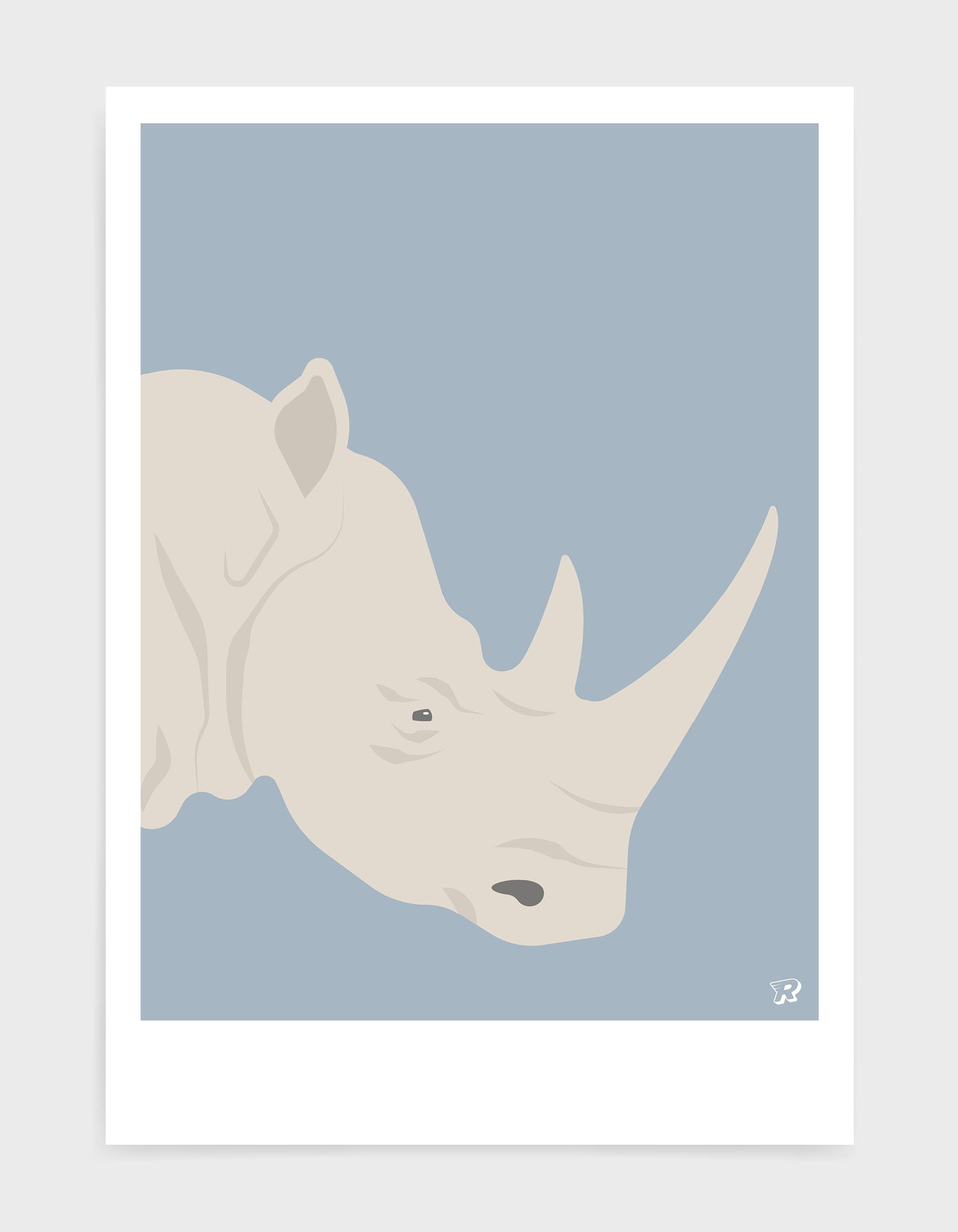 A vibrant and detailed print of a majestic rhino, showcasing its powerful features and unique artistic style.