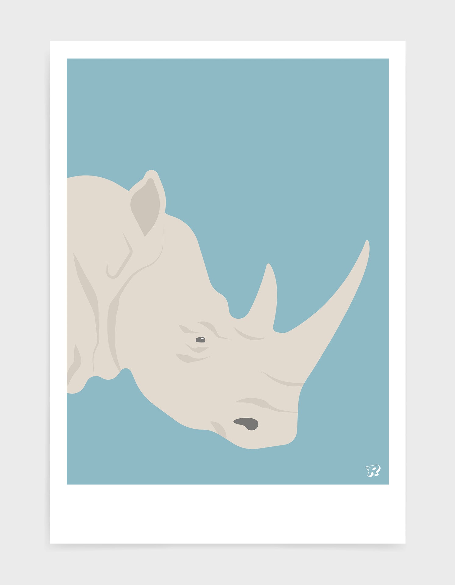 A vibrant and detailed print of a majestic rhino, showcasing its powerful features and unique artistic style.