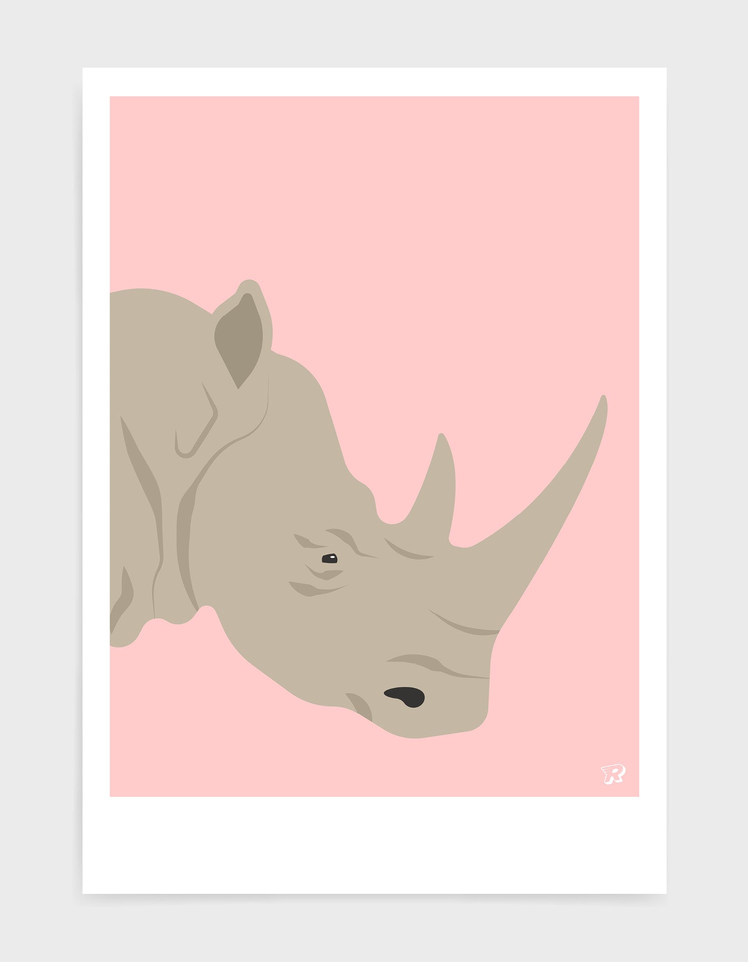 A vibrant and detailed print of a majestic rhino, showcasing its powerful features and unique artistic style.