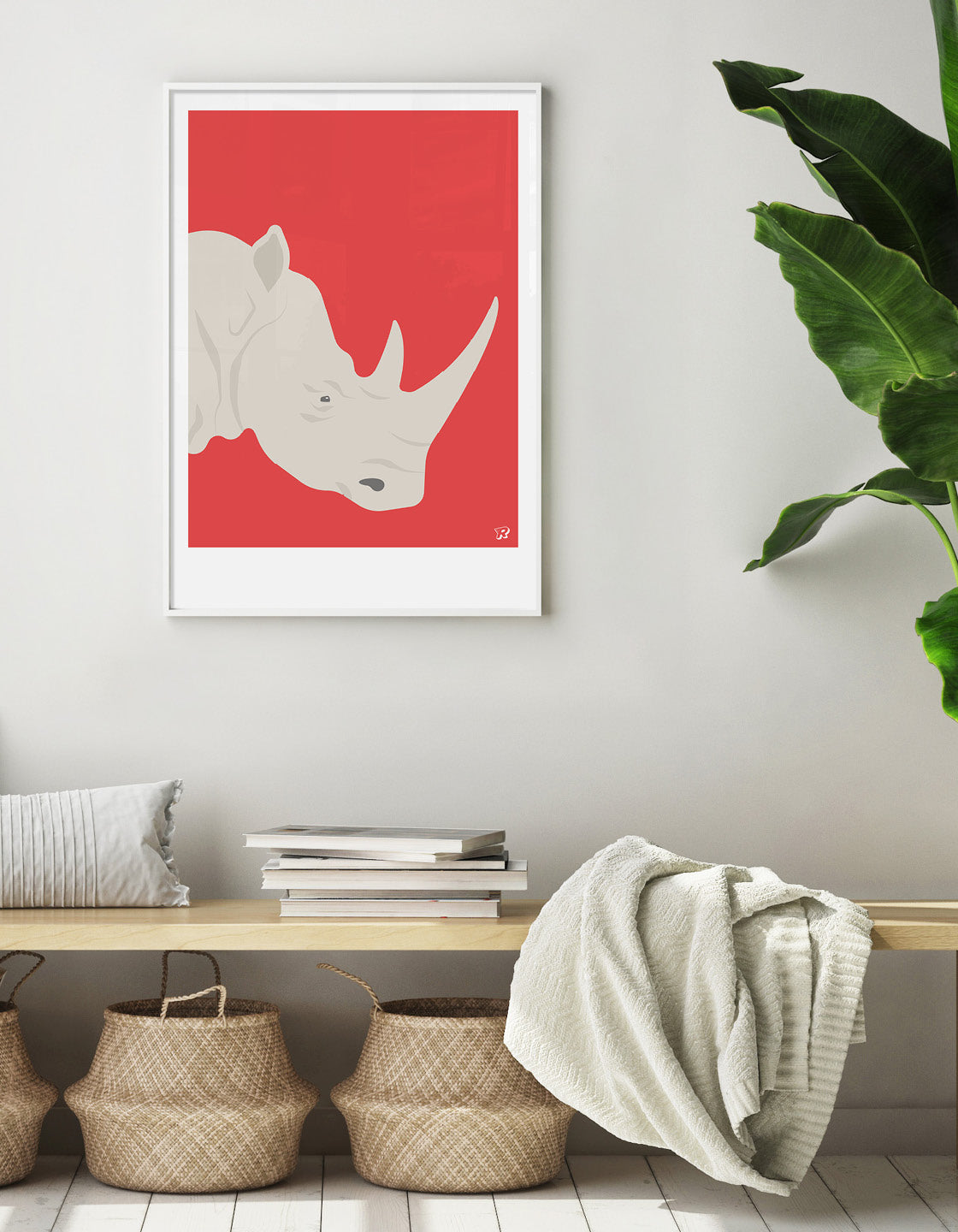 A vibrant and detailed print of a majestic rhino, showcasing its powerful features and unique artistic style.