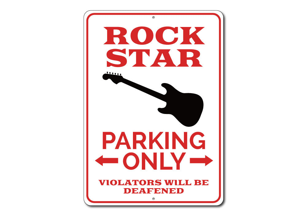 Rock Star Parking Only Sign made of durable aluminum, featuring a vibrant design perfect for marking reserved parking spots.