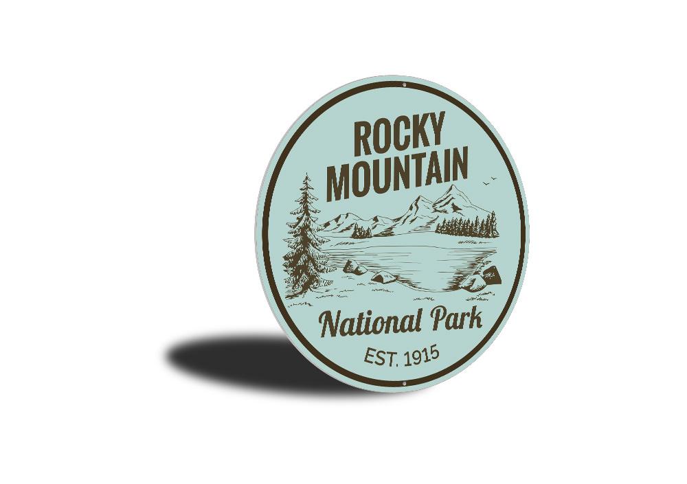 Rocky Mountain Park Sign made of high-quality aluminum, featuring a beautiful design suitable for indoor and outdoor decor.