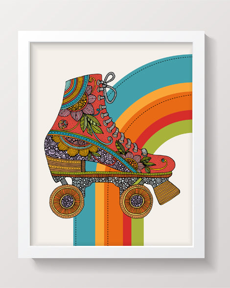 Colorful rainbow roller skates with vibrant design, perfect for skating enthusiasts.