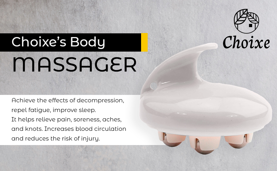 Rolling Body Massager in pearl pink and white, featuring ergonomic design and stainless steel rollers for effective muscle relief.