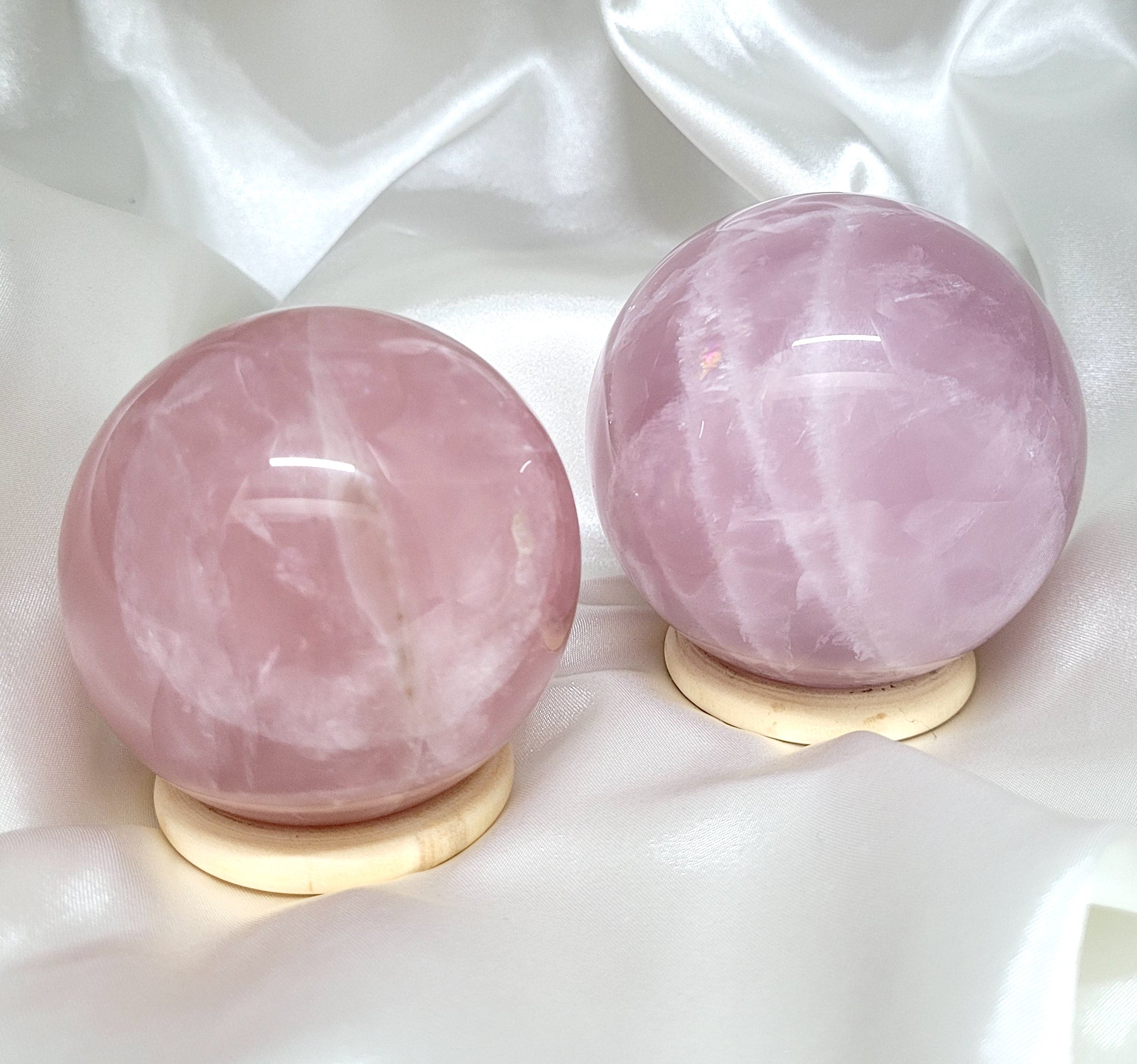 A beautiful Rose Quartz Sphere showcasing its pink hue and smooth surface, symbolizing love and healing energy.