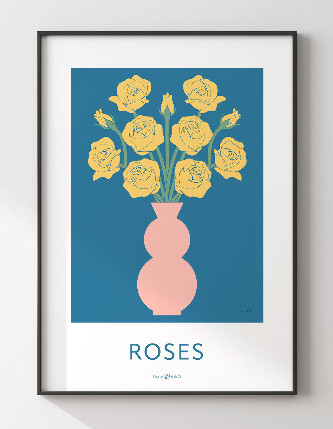 A beautiful modern roses print inspired by vintage flower market posters, showcasing vibrant colors and intricate details.